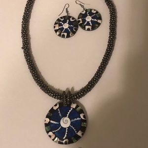 Beaded necklace and earring set